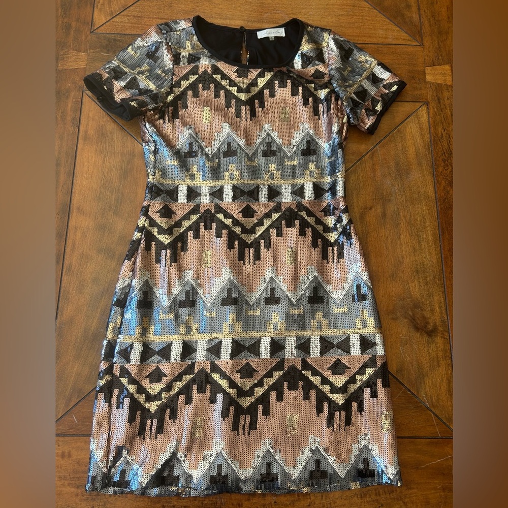 Sugar Lips Geometric Sequin Mini Dress - Black, Gold, Silver & Copper,  Small
